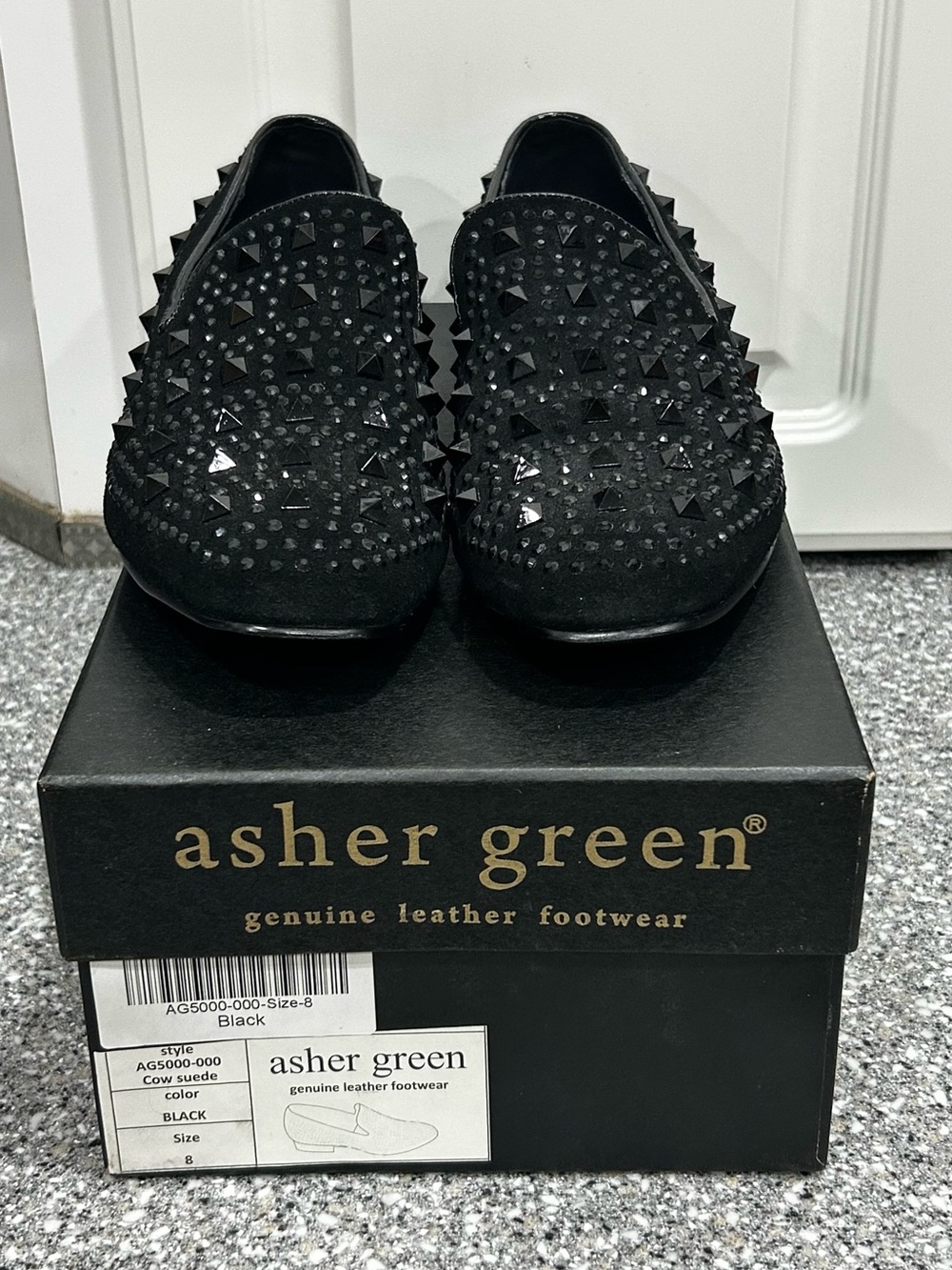 Asher Green Black Studded Loafers Men’s Size 8 Leather Slip On Dress Shoes